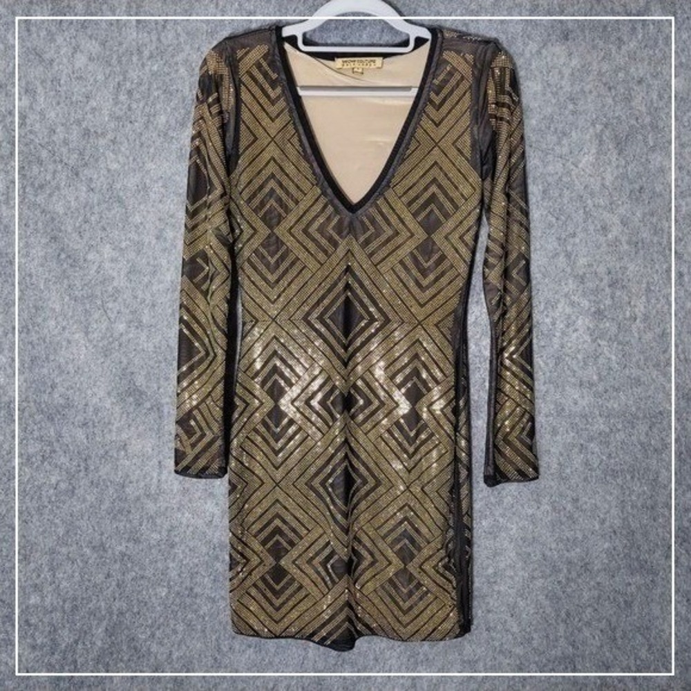 Wow Couture Dress Women S Gold Rhinestone Bodycon Cocktail Club Party Mini Dress
